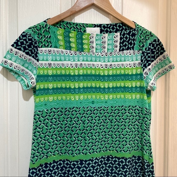 DONNA Morgan Shift Dress green short sleeve DM geometric design size small - Picture 3 of 5